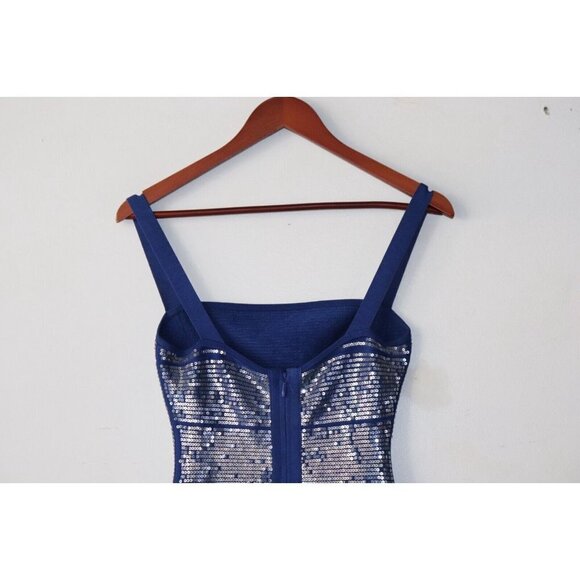 Herve Leger Women's Small Ultramarine Blue Katherine Dress Bodycon Sequin Mini - Picture 10 of 11